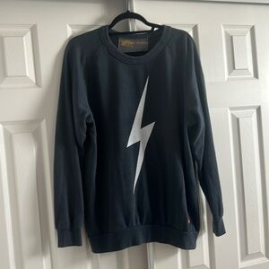 Aviator Nation Black and White Lightning Bolt Crewneck